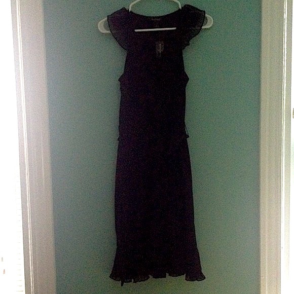 Black Ruffle V-Neck Wrap Dress - Picture 2 of 5